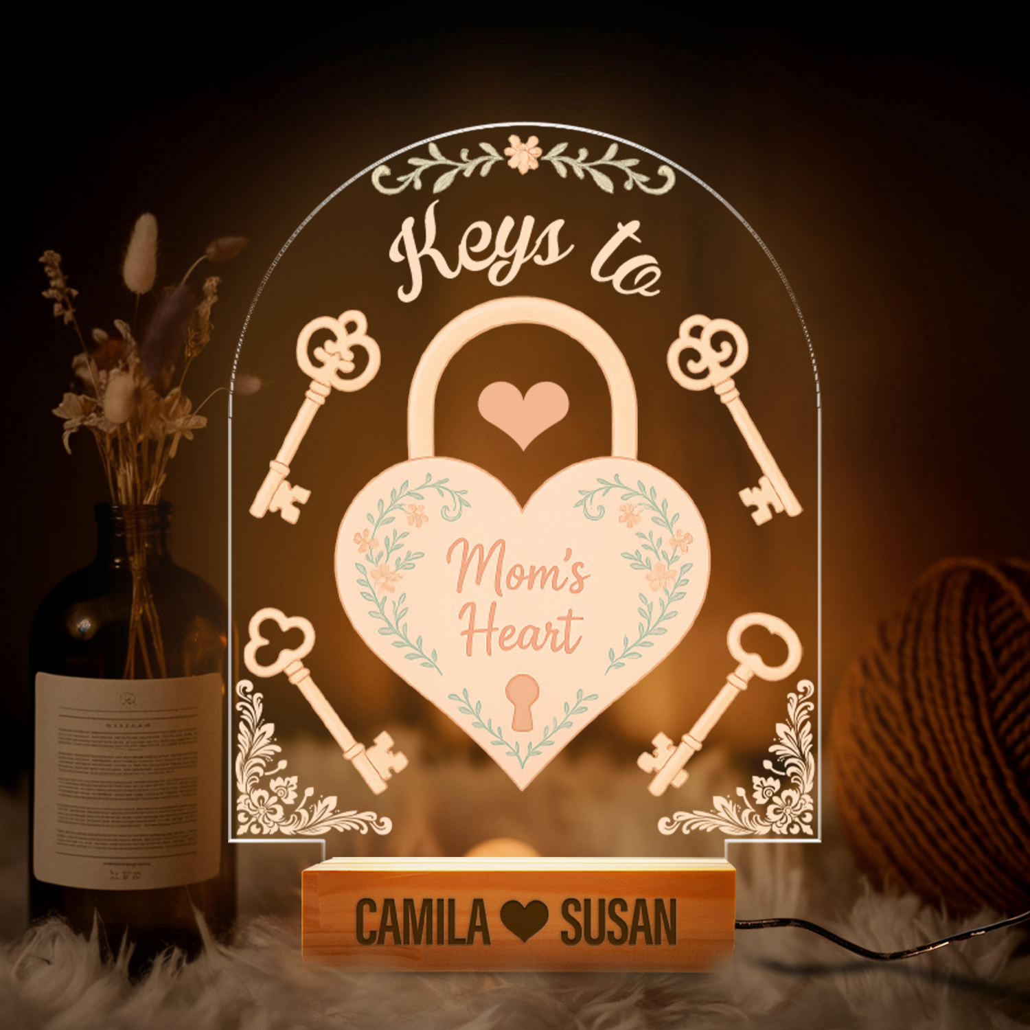 Aeluxlas Personalized Keys To Mom's Heart Night Light, Mothers Day Gift For Mom, Gift for Mom, Best Mom