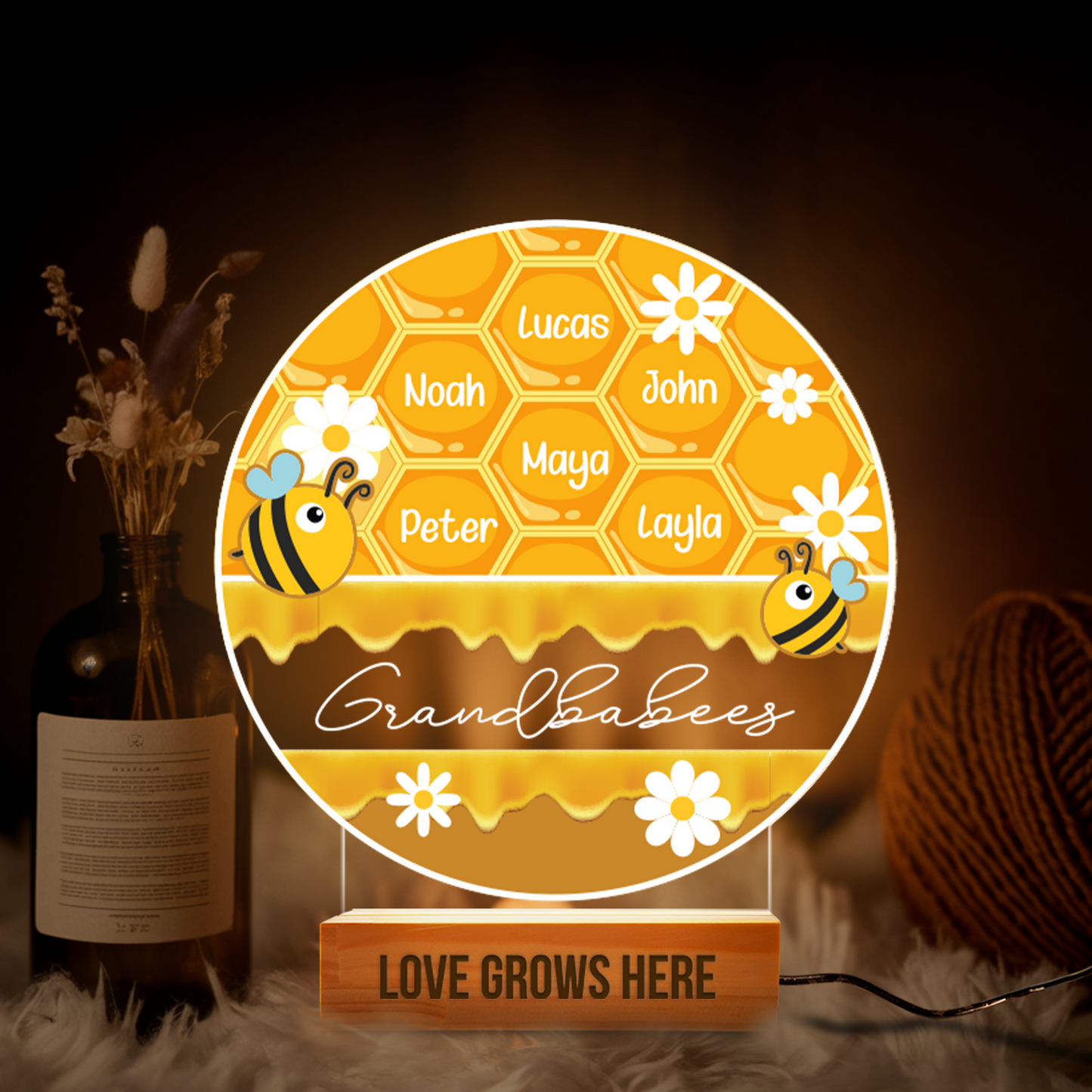 Aeluxlas Personalized Gifts For Grandma From Grandkids Night Light, Grandbabies Honey Sign, Custom Bee Family Gift For Grandma, Grandma Gifts
