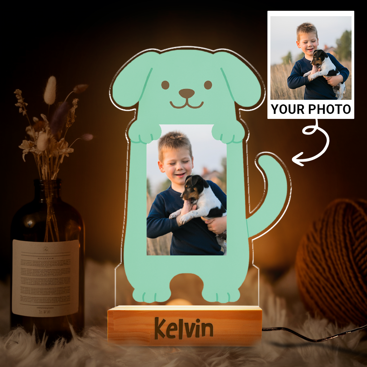 Aeluxlas Personalized Dog Photo Baby Night Light, Personalized Dog, Cute Dog Photo Frame Kids Room Decor, Gift For Dog Lovers