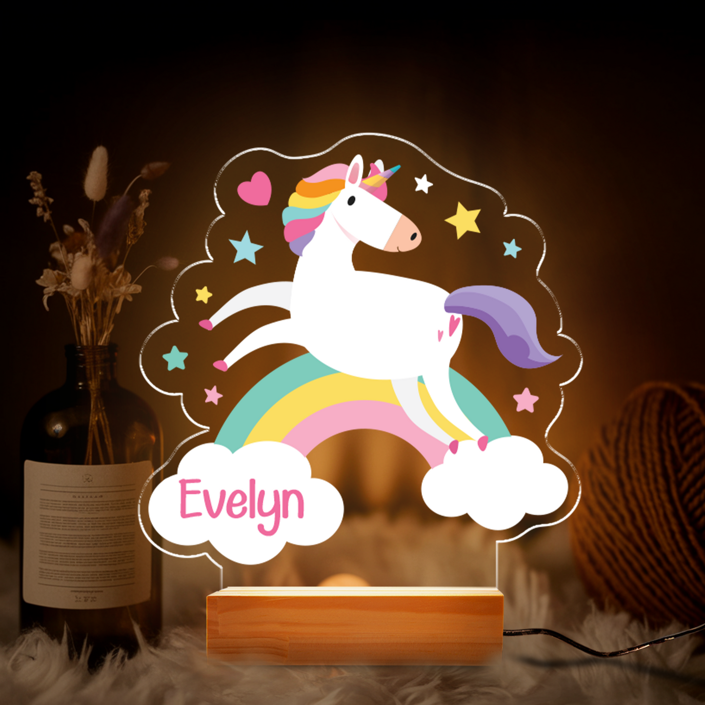 Aeluxlas Custom Unicorn Led Night Personalized Name Unicorn Acrylic Night Light Kids Bedroom Decor