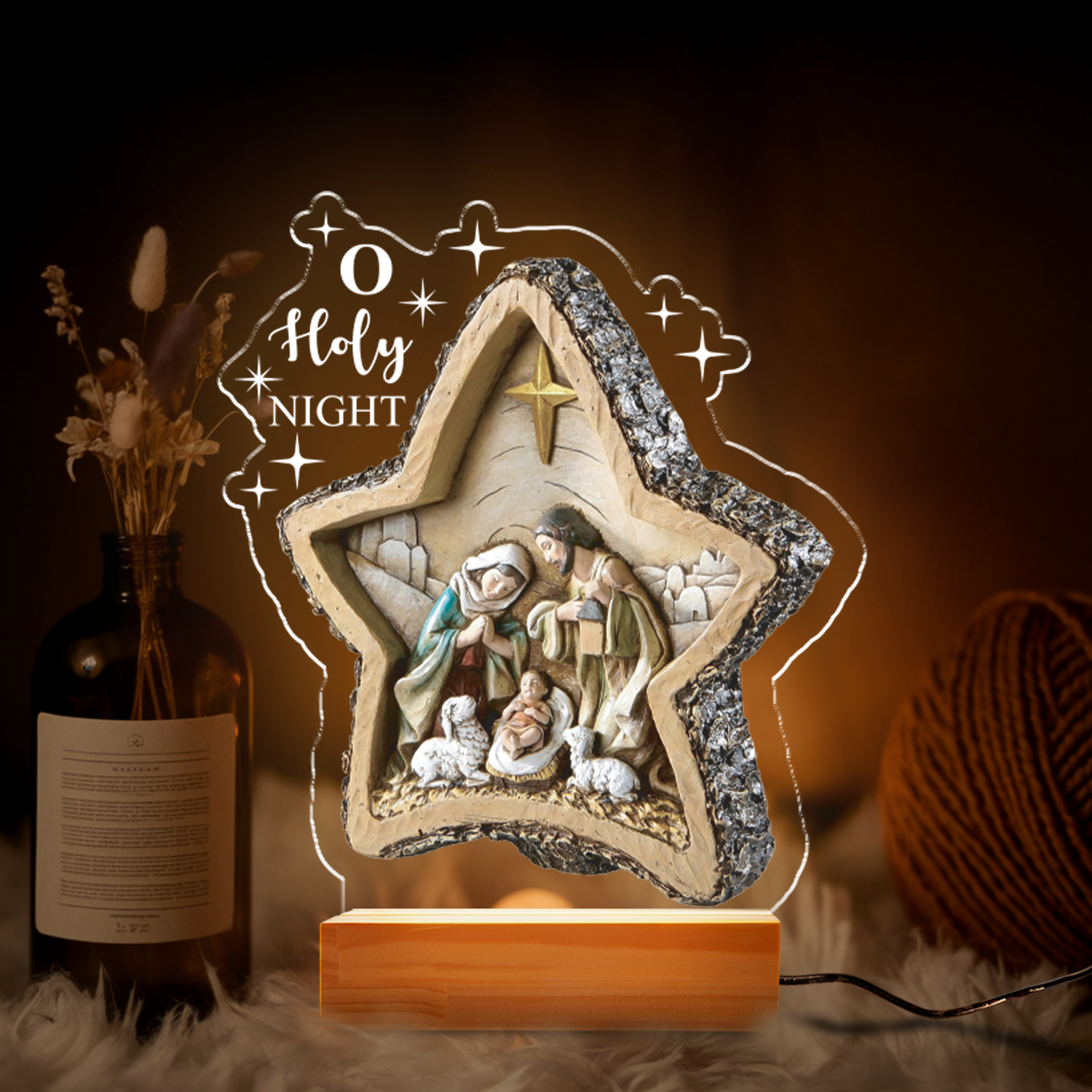 Aeluxlas Personalized Nativity Oh Holy Night Led Light, Jesus Christ Night Light - Custom LED Religious Lamp, Perfect Gift for Faith Lovers