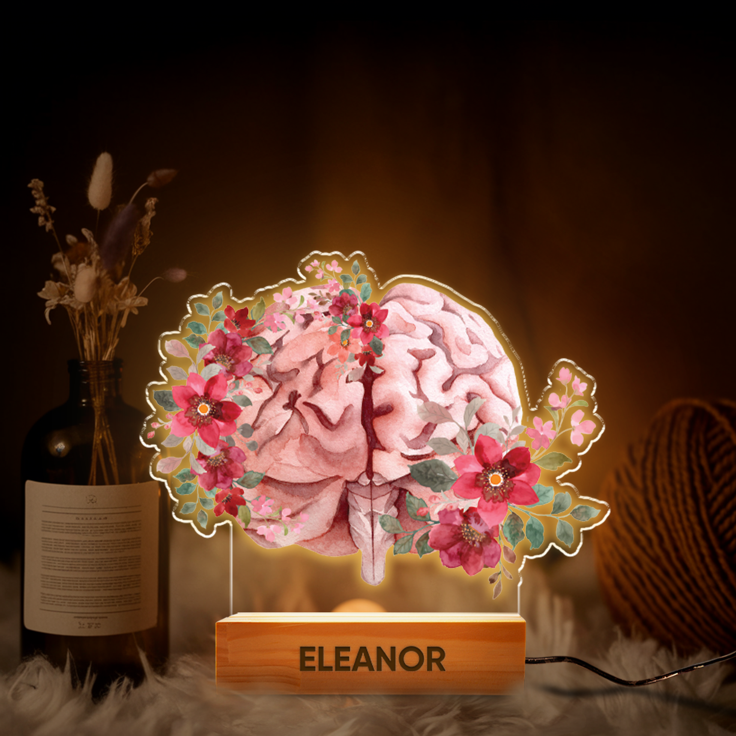 Aeluxlas Personalized Human Brain With Flowers, Night Light for Neurologist - Medical Student Gift, Science Lovers & Gifts