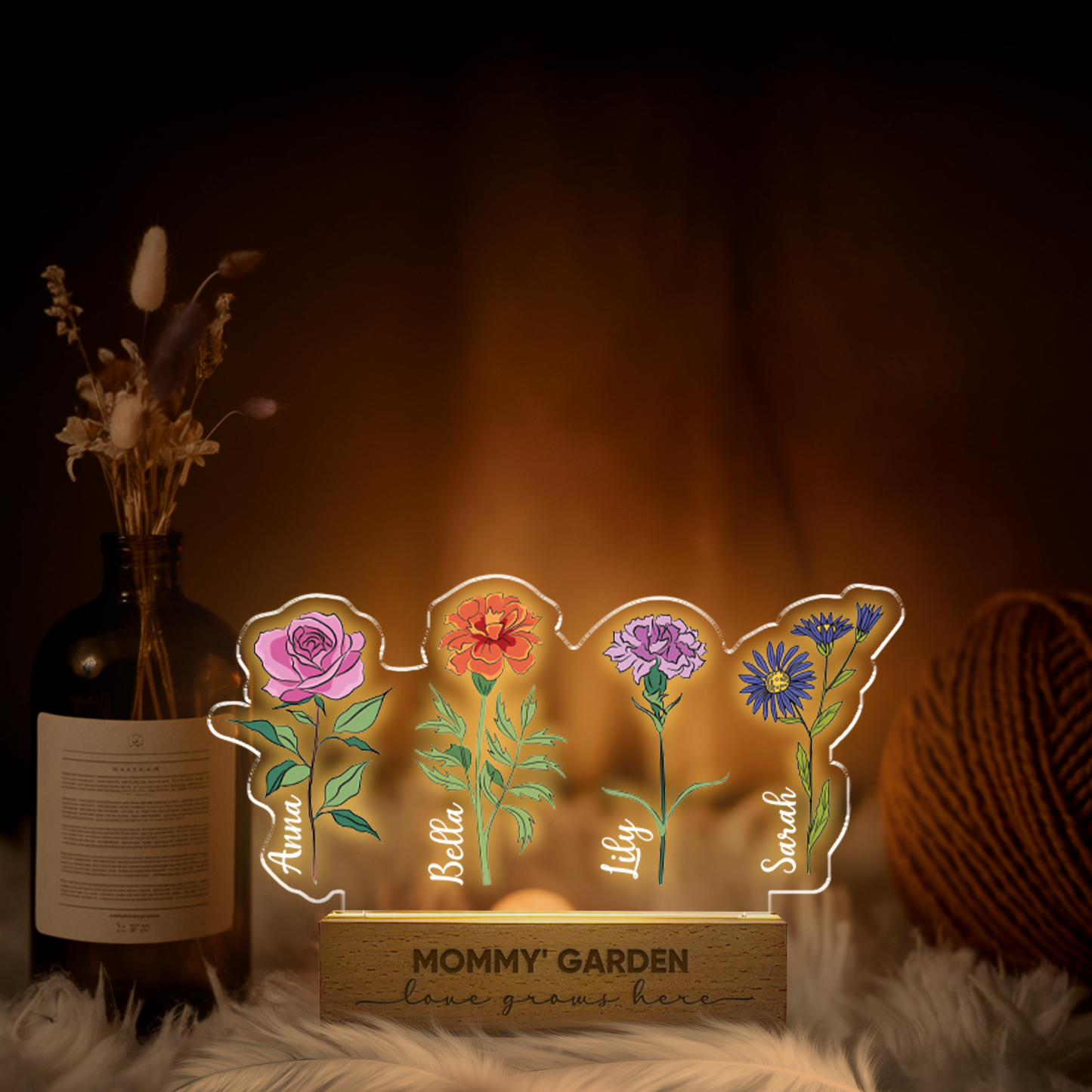 Aeluxlas Mommy’s Garden Love grows here, Mother's Day Gifts For Grandma, Customized Birthday Flower LED Light
