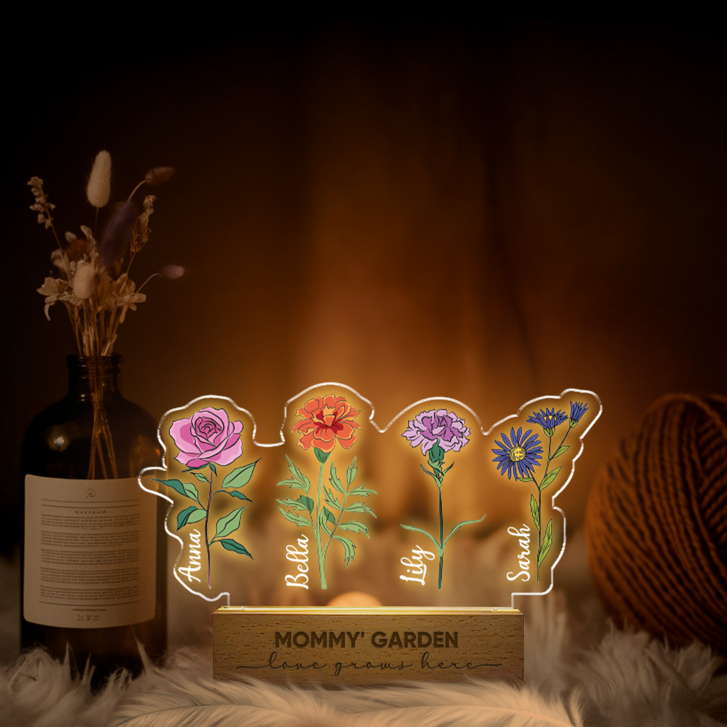 Aeluxlas Mommy’s Garden Love grows here, Mother's Day Gifts For Grandma, Customized Birthday Flower LED Light