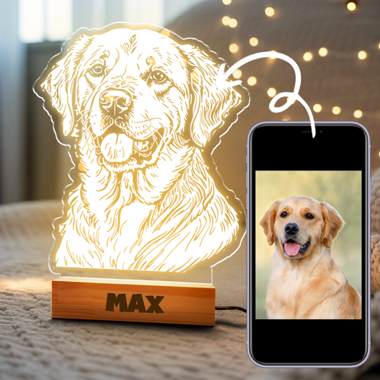 Custom Dog Portrait Night Light, Personalized Pet Lovers Gifts, Personalized Pet Memorial LED Night Light