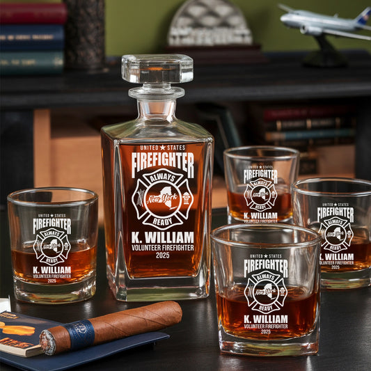 Custom Firefighter Decanter Set With Glasses, Fireman Gift, Home Bar, Gifts for Firefighter TND084