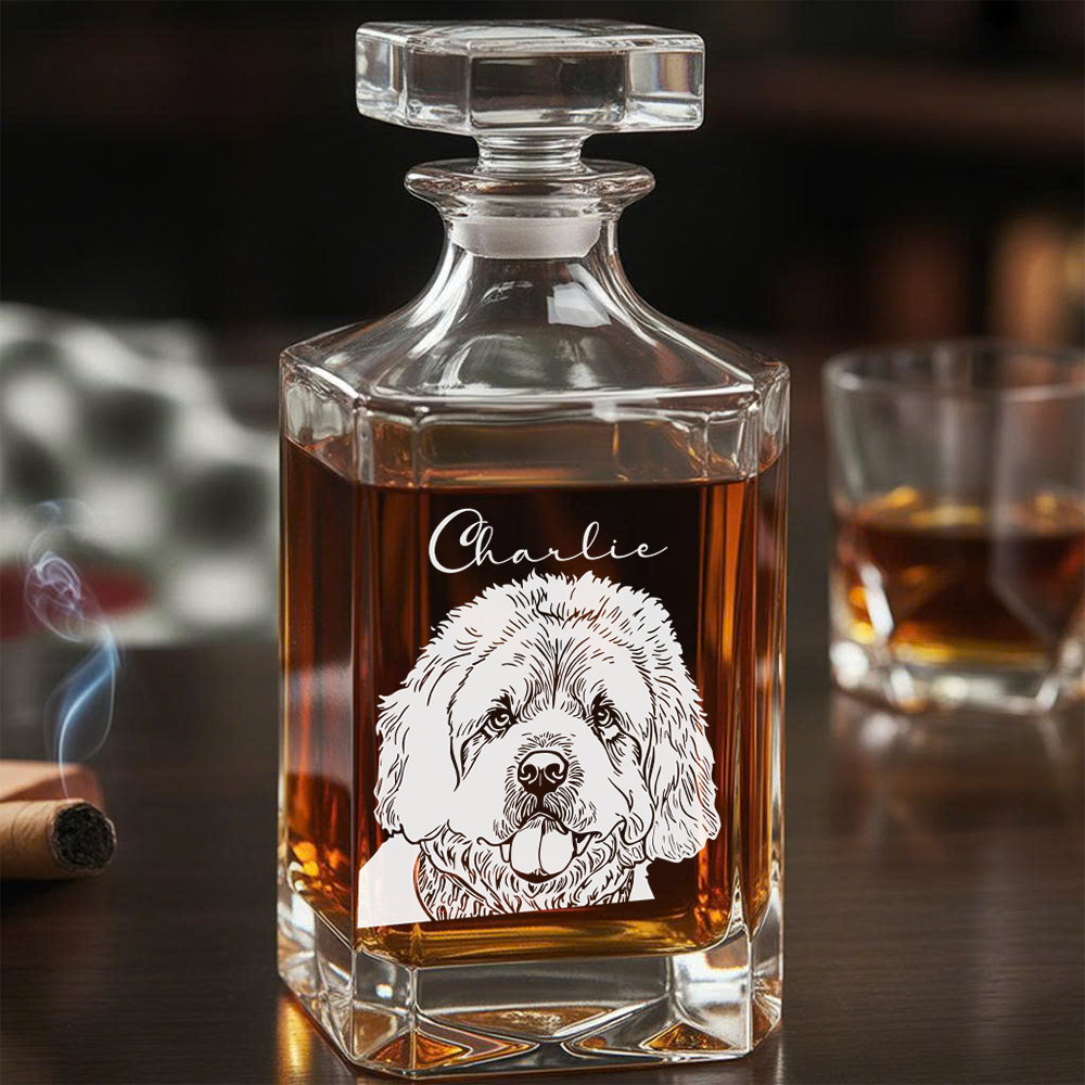 Custom Dog Photo Decanter & Whiskey Glass Set – Custom Name Glass Dog Lover Gift THUC99DP07