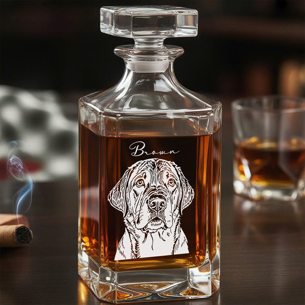 Custom Photo Dog Whiskey Decanter Set + Pesonalized Custom Name Dog Whiskey Glass 11oz THUC99DP03