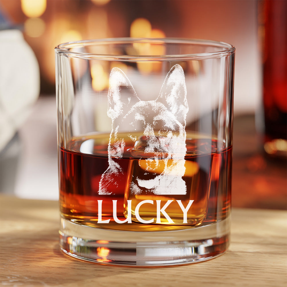 Custom Dog Portrait Whiskey Glass – 11oz Engraved Gift for Pet Owners & Dog Lovers THUC99WP05