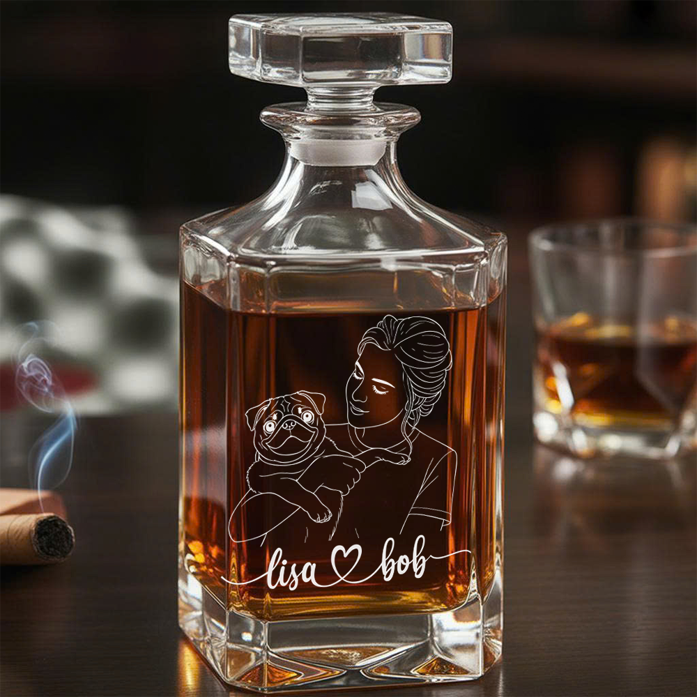 Custom Dog Photo Whiskey Decanter Set + Custom Name Glass Gift for Dog Lovers THUC99DP08