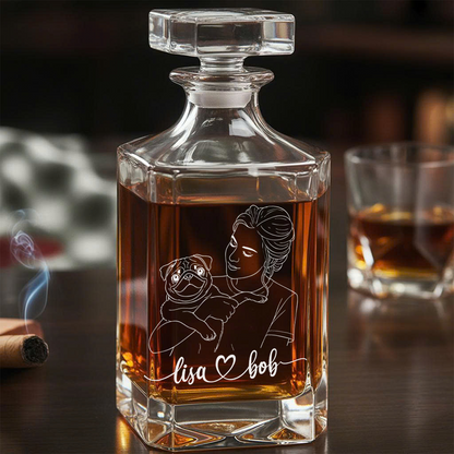 Custom Dog Photo Whiskey Decanter Set + Custom Name Glass Gift for Dog Lovers THUC99DP08