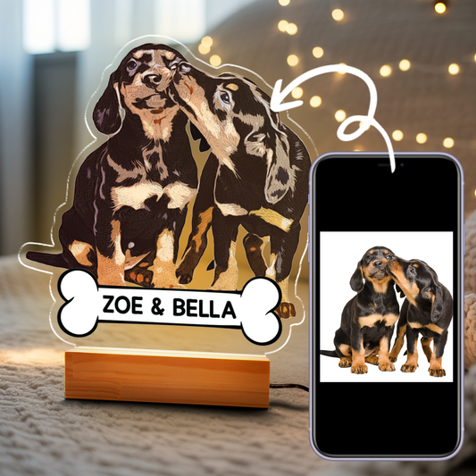Custom Dog Portrait Night Light, Personalized Pet Lovers Gifts, Personalized Pet Memorial LED Night Light