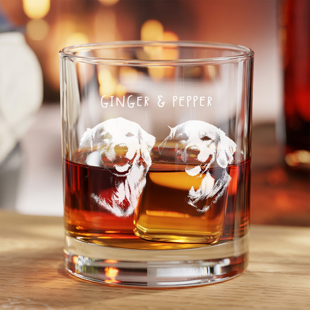 Custom Photo With Name Dog Whiskey Glass 11oz – Personalized Pet Friends Portrait – Gift for Dog Moms & Dads THUC99WP01