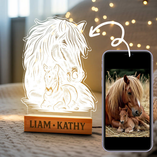Custom Horse Portrait Night Light, Personalized Pet Lovers Gifts, Personalized Pet Memorial LED Night Light