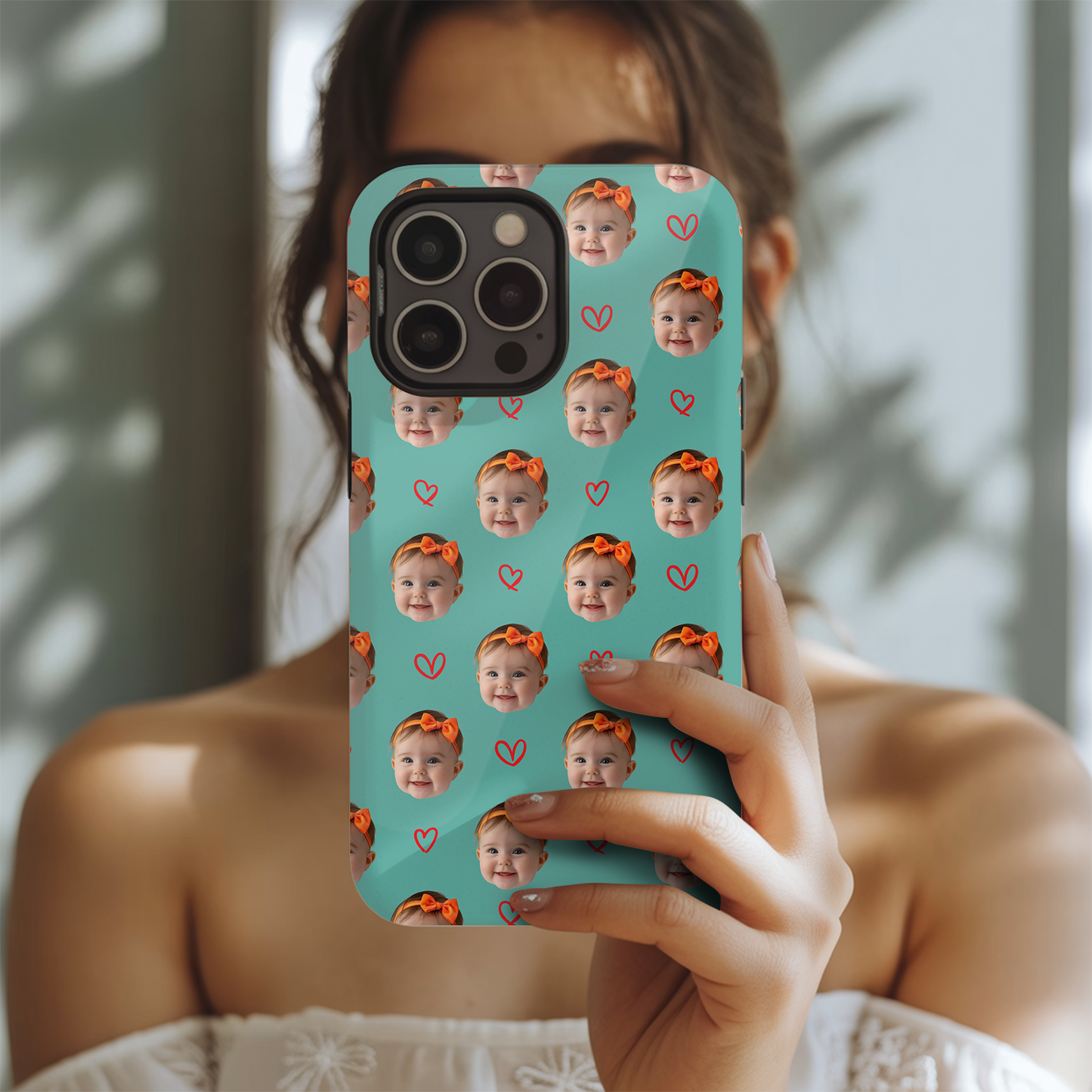 Custom Baby Photo Phone Case – Adorable Repeating Baby Face Design, Personalized Phone Cover THUC9914