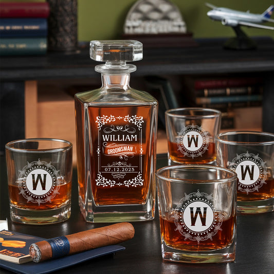 TND067 Personalized Bourbon Decanter Set with Bourbon Glasses - Bourbon Decanter, Decanter Set