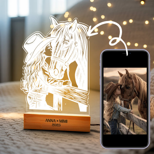 Custom Horse Portrait Night Light, Personalized Pet Lovers Gifts, Personalized Pet Memorial LED Night Light