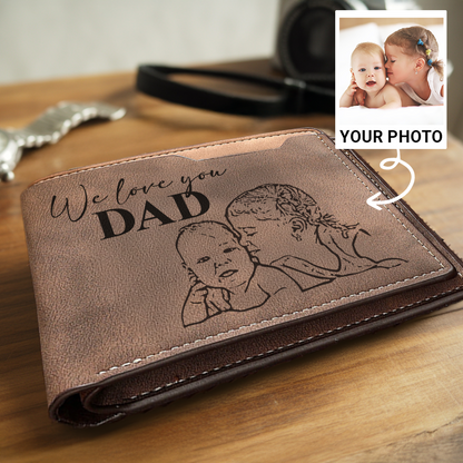 TNW005 Custom Photo Engraved Wallet for Men – Personalized Leather Wallet with Picture, Handwriting or Message – Customized Gift for Husband & Dad