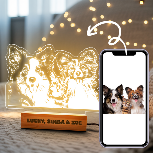 Custom Dog Portrait Night Light, Personalized Pet Lovers Gifts, Personalized Pet Memorial LED Night Light
