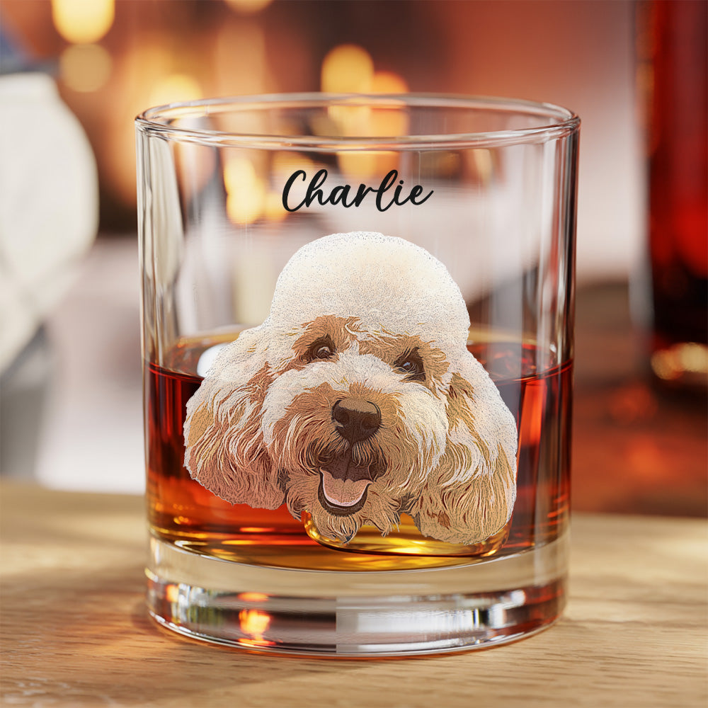 Custom Dog Photo Whiskey Glass 11oz – Personalized Gift for Dog & Cat Owners THUC99WI03