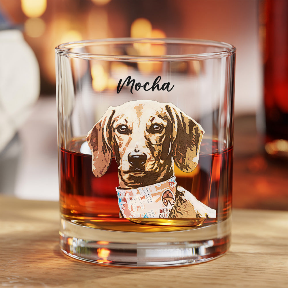 Custom Pet Photo With Whiskey Glass 11oz – Dog & Cat Photo Memorial Gift - Dog Lovers THUC99WI09