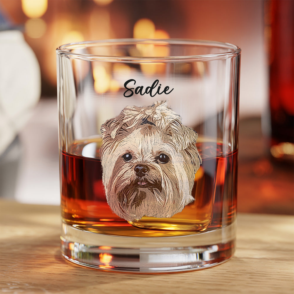 Personalized Pet Photo Glass 11oz – Custom Whiskey Glass Memorial Gift for Dog & Cat Owners THUC99WI07