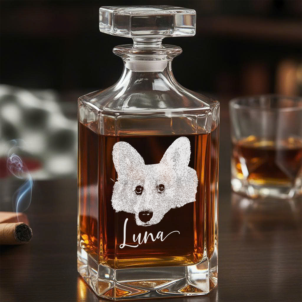 Custom Photo Dog Whiskey Set – Dog Mom Personalized Decanter Set Glass Gifts THUC99DP09