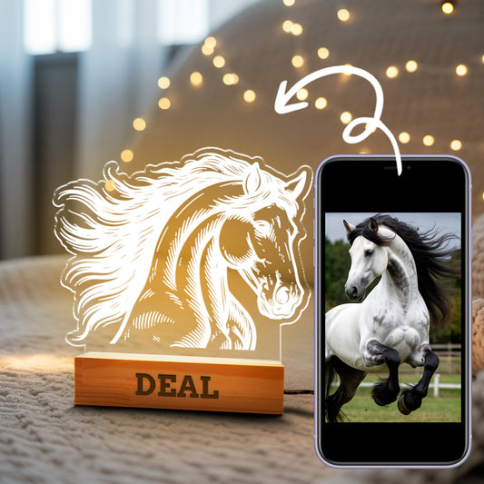 Custom Horse Portrait Night Light, Personalized Pet Lovers Gifts, Personalized Pet Memorial LED Night Light