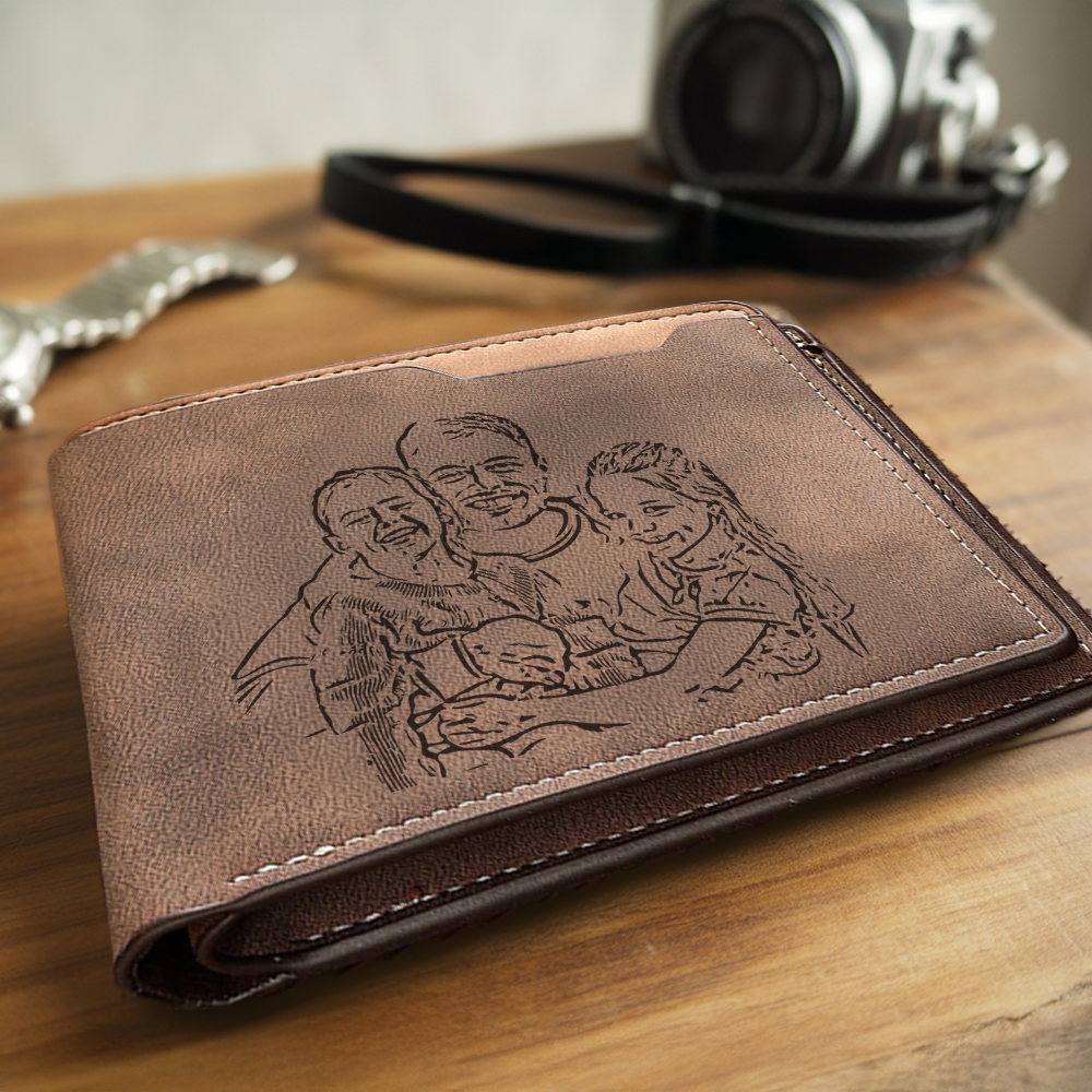 TNW008 Custom Photo Dad Fist Bump Wallet Engraved, Anniversary Gift for Him, Handwriting Wallet Custom Photo Wallet, Gift for Husband