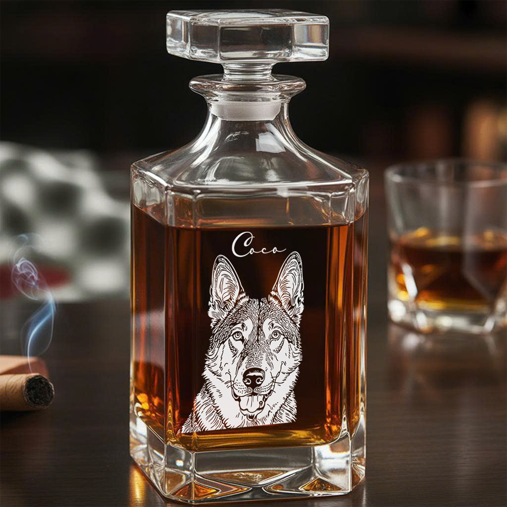 Custom Dog Photo Whiskey Decanter Set – Personalized Pet Name Glass 11oz – Gift for Dog Mom & Dad  THUC99DP04