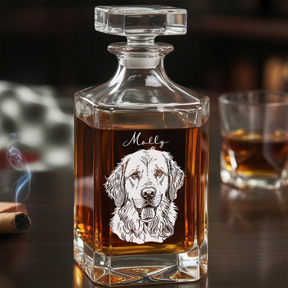 Custom Dog Portrait Whiskey Set – Engraved Decanter & Personalized 11oz Name Glass Gifts THUC99DP01