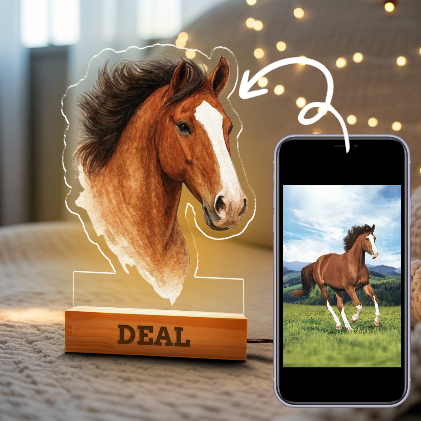 Custom Horse Portrait Night Light, Personalized Pet Lovers Gifts, Personalized Pet Memorial LED Night Light
