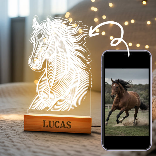 Custom Horse Portrait Night Light, Personalized Pet Lovers Gifts, Personalized Pet Memorial LED Night Light