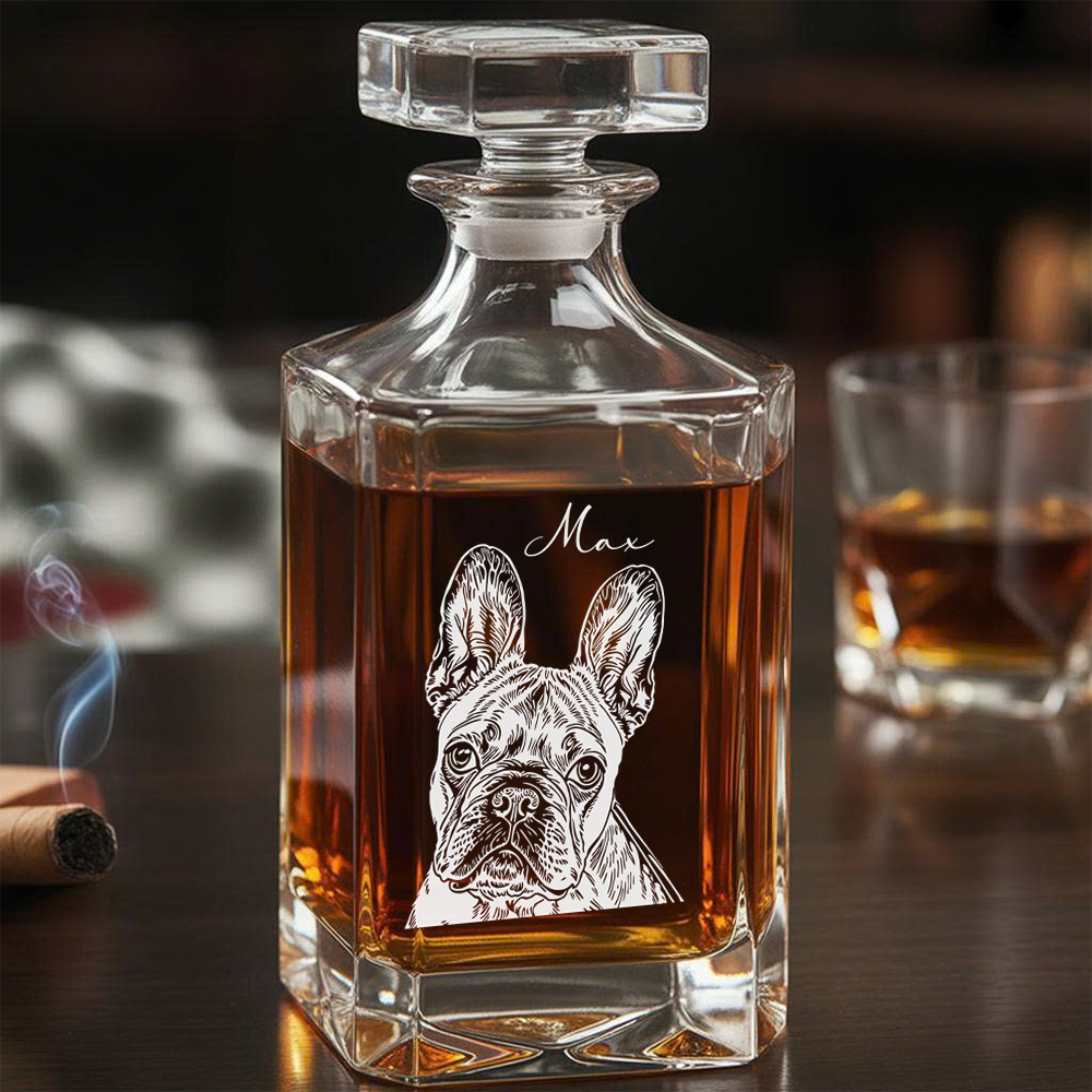 Custom Photo Dog Whiskey Decanter Set + Custom Name Whiskey Glass 11oz Personalized Dog Lover THUC99DP02