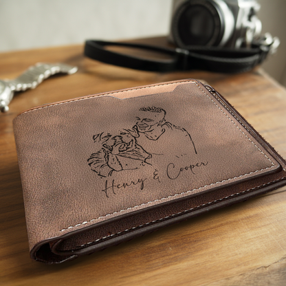 TNW007 Custom Pet Photo Wallet for Dog Dad, Leather Wallet with Name or Paw Print, Gift for Pet Lover, Pet Memorial or Father's Day