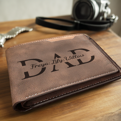 TNW003 Custom Leather Dad Wallet, Engraved Dad Wallet with Kids Names, Fathers Day Gift, New Dad Wallet, Personalized Papa Wallet Gift from Kids