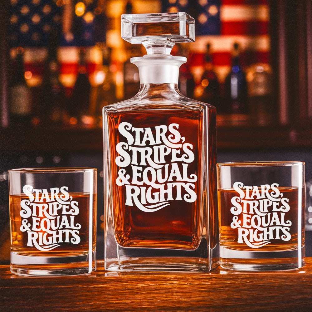 Stars, Stripes & Equal Rights Whiskey Decanter Set – 4th of July Gift THUC99DI03