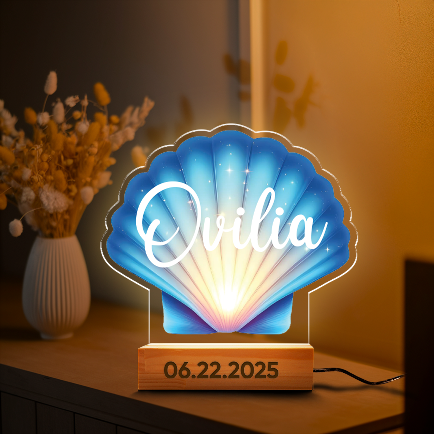 Aeluxlas Personalized Seashell Night Light, Costal Beach Nightlight, Custom LED Lamp for Kids, Perfect Gift for Kids, Unique Room Decor, Led Light for Kids