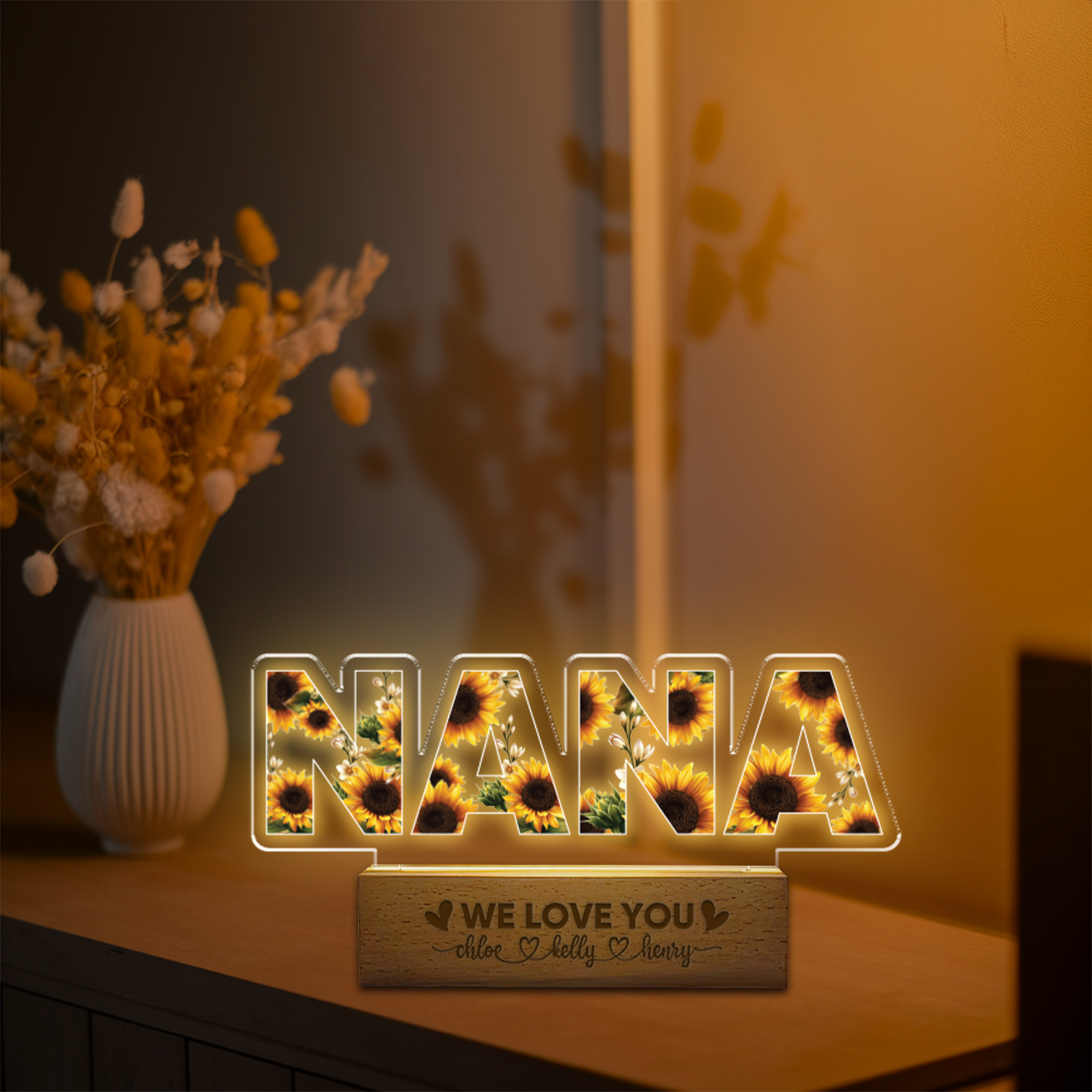 Aeluxlas Custom Kid Name Night Light for Grandma, Personalized Mother's Day Gift For Nana, Flower LED Night Light for Mama, Nana Gift Ideas