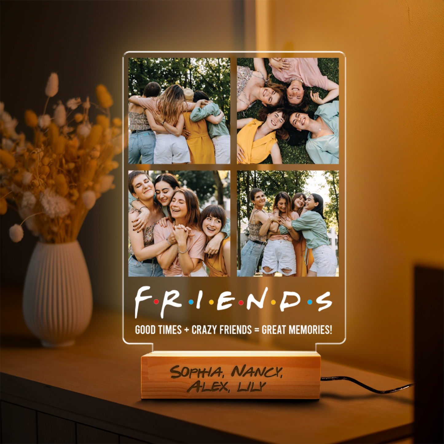 Aeluxlas Personalized Photo LED Night Light, Besties Photo Gifts, Photo Keepsake, Photo Gifts, Personalized Gift for BFF, Birthday Gift for Friend