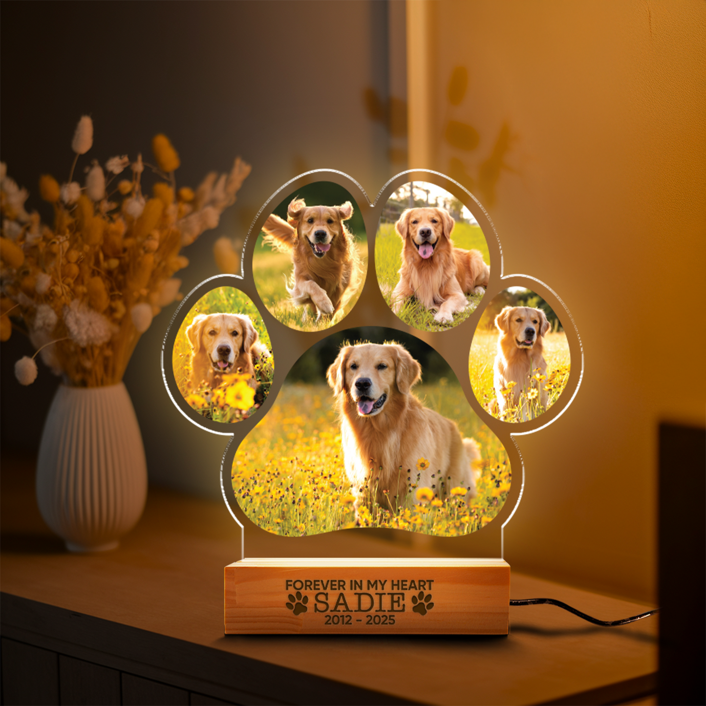Aeluxlas Custom Dog Photo Night Light, Dog Memorial Gifts, Light Up Pet Memorial Plaque, Custom Photo Gift, Personalized Gift for Pet Loss