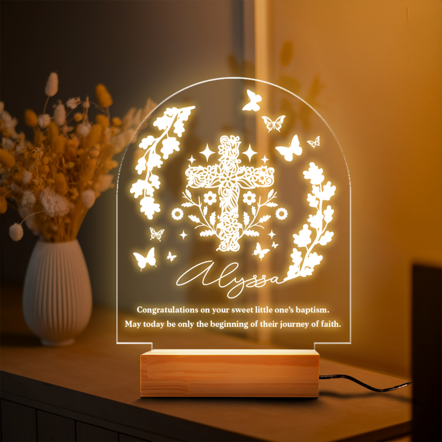 Aeluxlas Personalized Baptism Gift for Kid, Baby Night Light Christening, Dedicated Gift, Christening Gifts