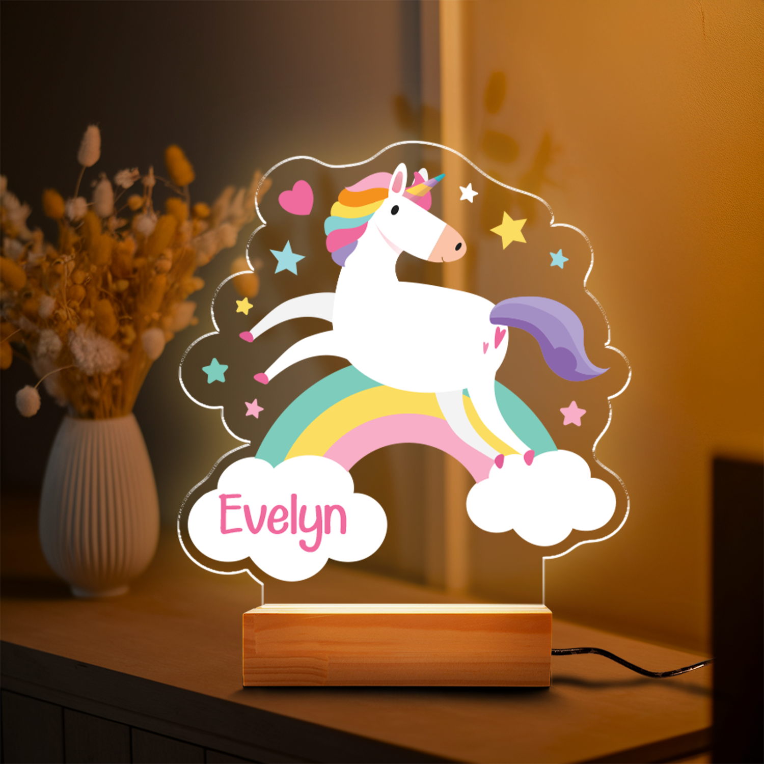 Aeluxlas Custom Unicorn Led Night Personalized Name Unicorn Acrylic Night Light Kids Bedroom Decor