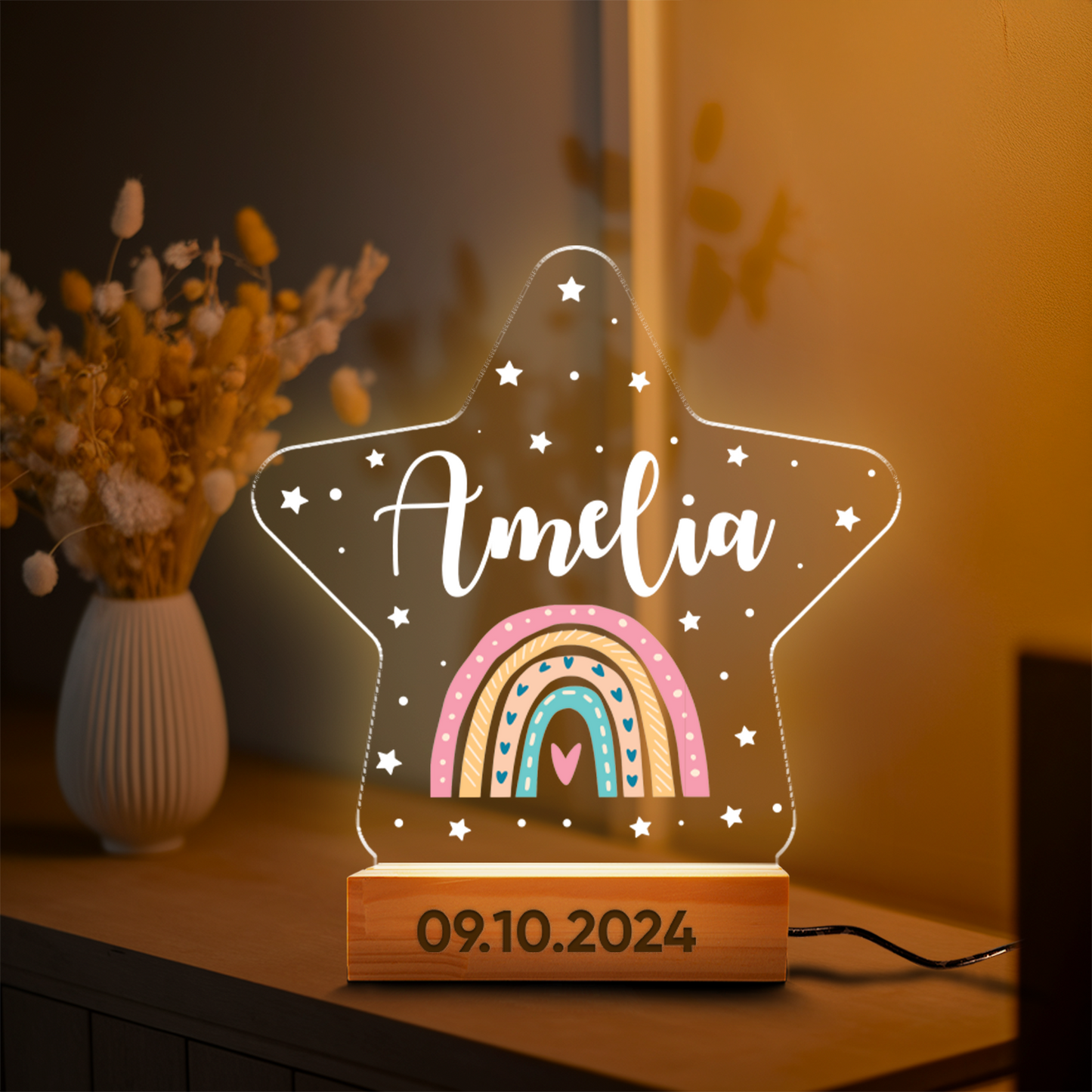 Aeluxlas Personalized Rainbow Star Night Light, Kids Night Light Gift, Baby Night Light, Birthday Gifts for Kids, Kids Bedroom Nursery Table Light