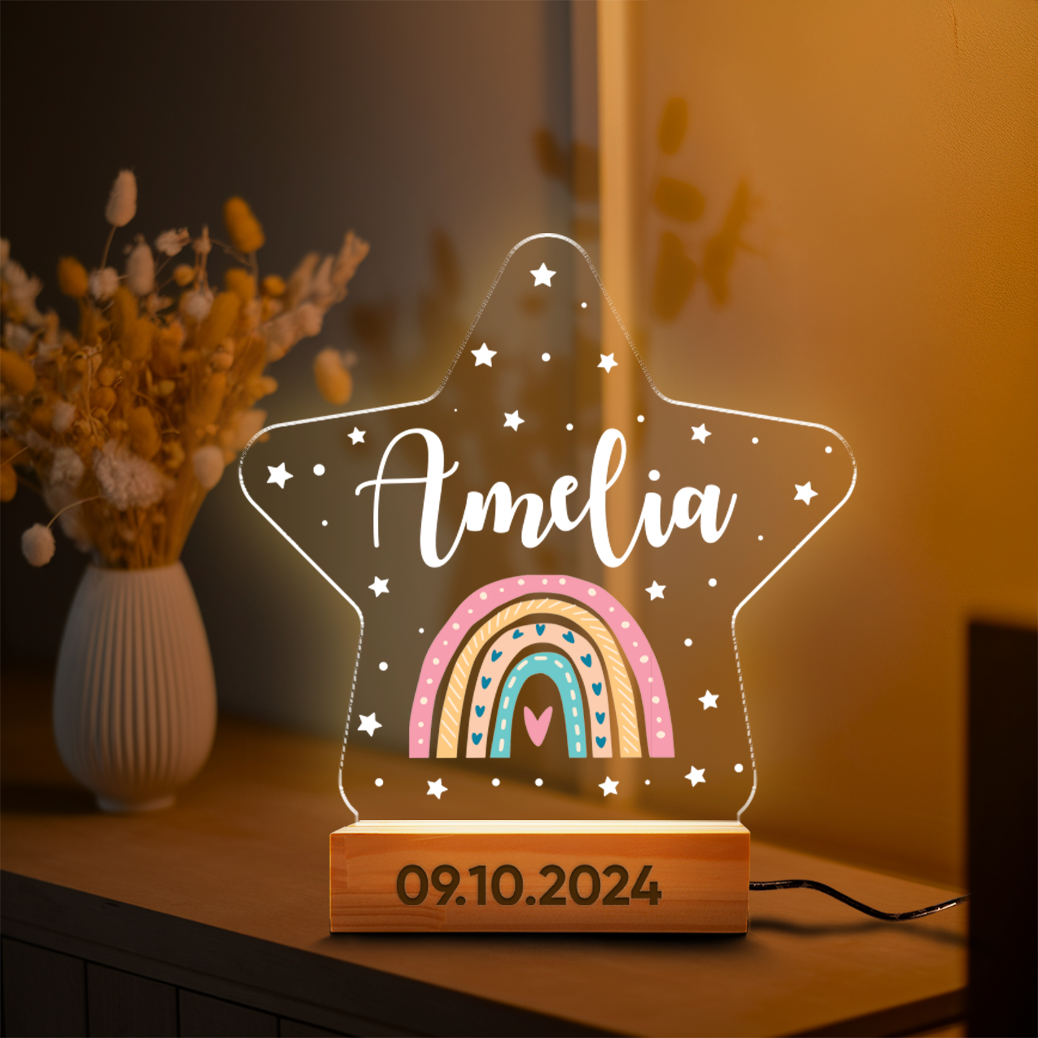 Aeluxlas Personalized Rainbow Star Night Light, Kids Night Light Gift, Baby Night Light, Birthday Gifts for Kids, Kids Bedroom Nursery Table Light