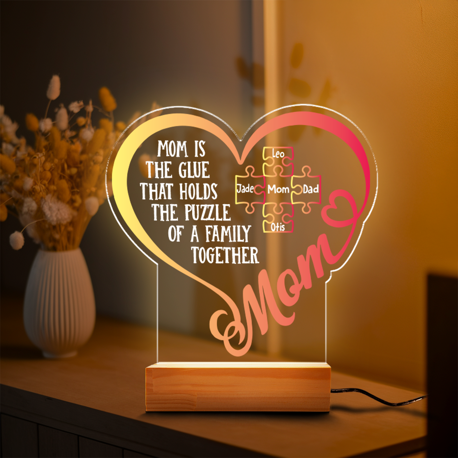 Aeluxlas Personalized Mother's Day Love Puzzle Night Light, Mother's Day Gift For Mom Grandma