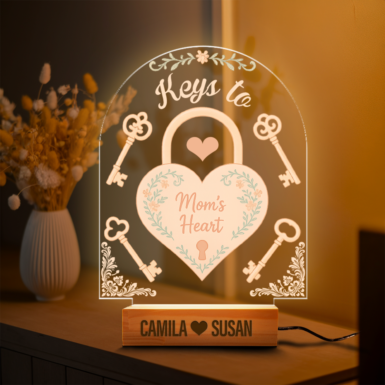 Aeluxlas Personalized Keys To Mom's Heart Night Light, Mothers Day Gift For Mom, Gift for Mom, Best Mom