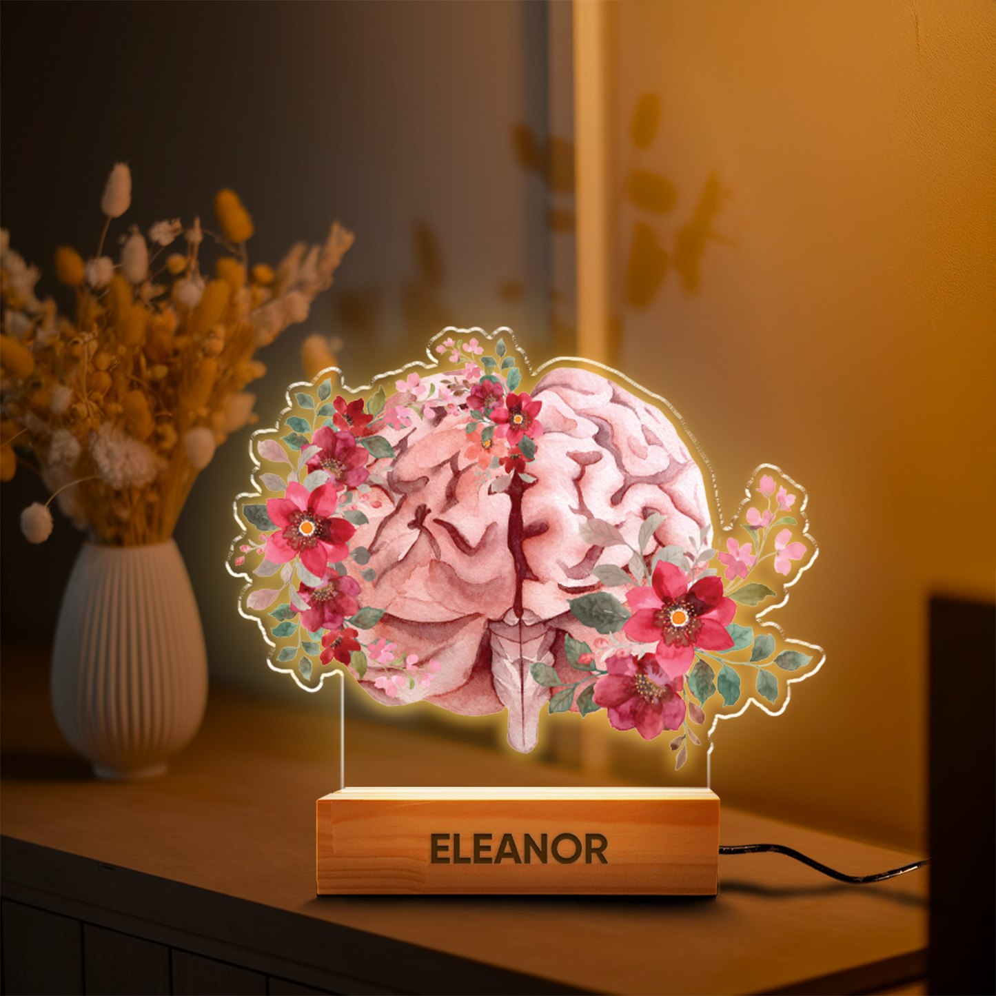 Aeluxlas Personalized Human Brain With Flowers, Night Light for Neurologist - Medical Student Gift, Science Lovers & Gifts