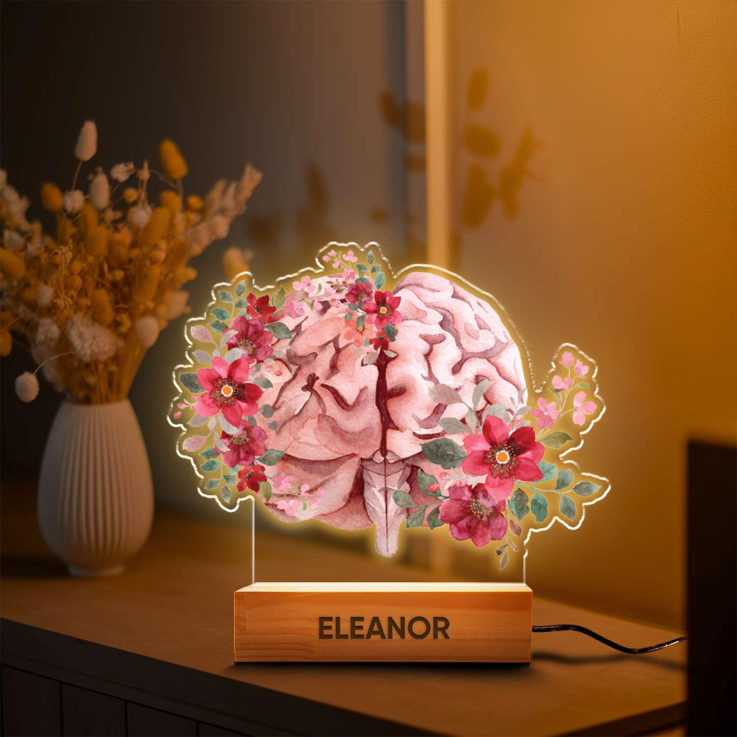 Aeluxlas Personalized Human Brain With Flowers, Night Light for Neurologist - Medical Student Gift, Science Lovers & Gifts