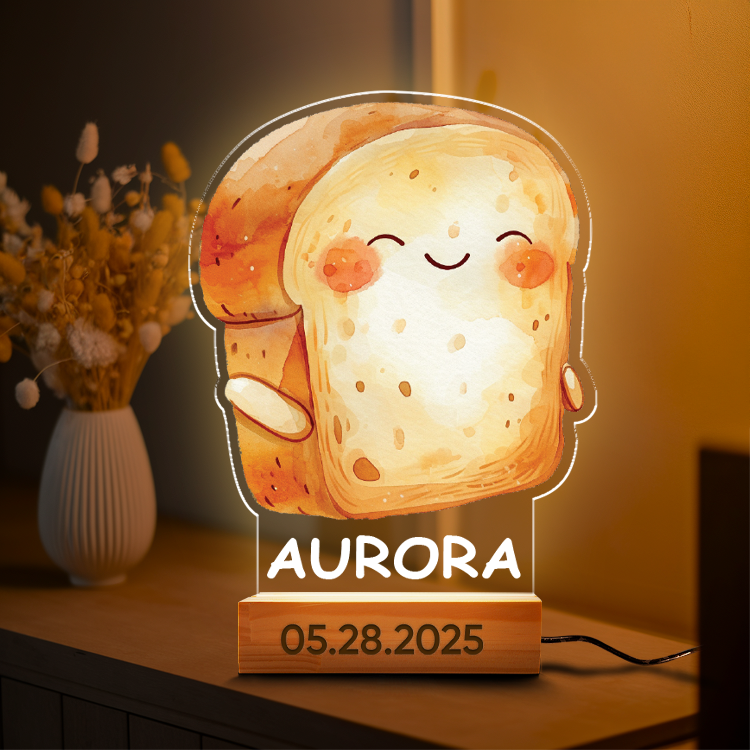Aeluxlas Personalized Cute Bread Night Light, Personalized Acrylic Light, Bread Decor, Baby Shower Gift